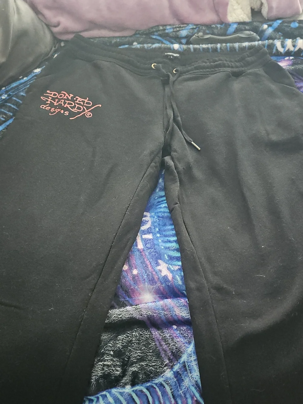 Ed Hardy Black Sweatpants with Pink Logo for Kids